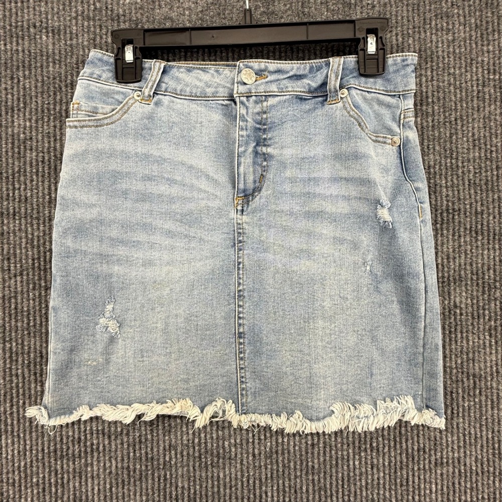 Chelsea & Violet Denim Skirt Girls XL 16 Blue Excellent Distressed Frayed Hem
